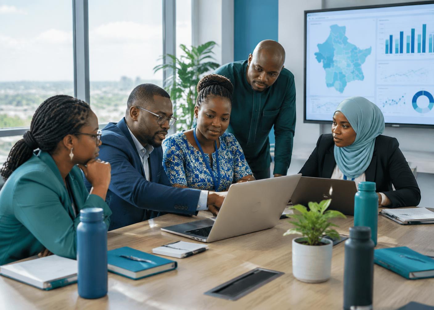 NGO programme team reviewing digital assessment data